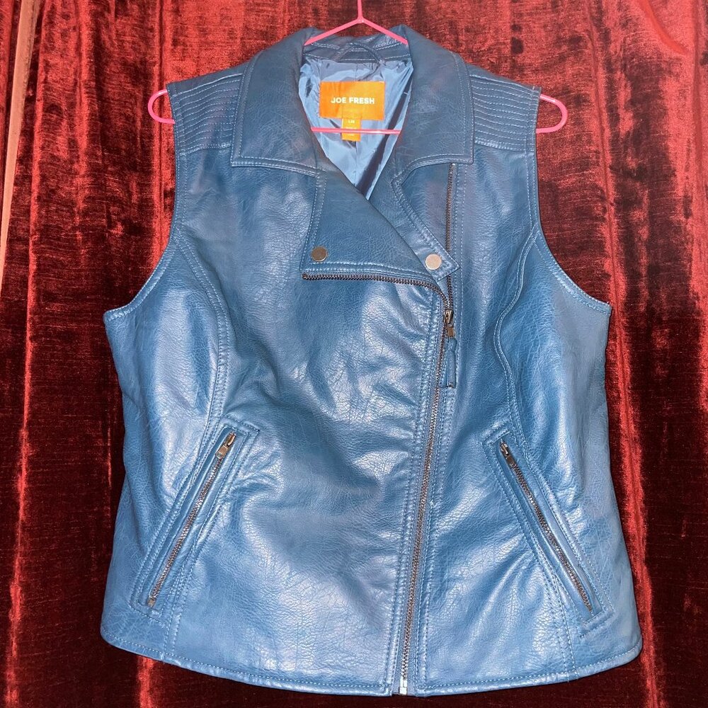 Teal blue grunge rocker vest L